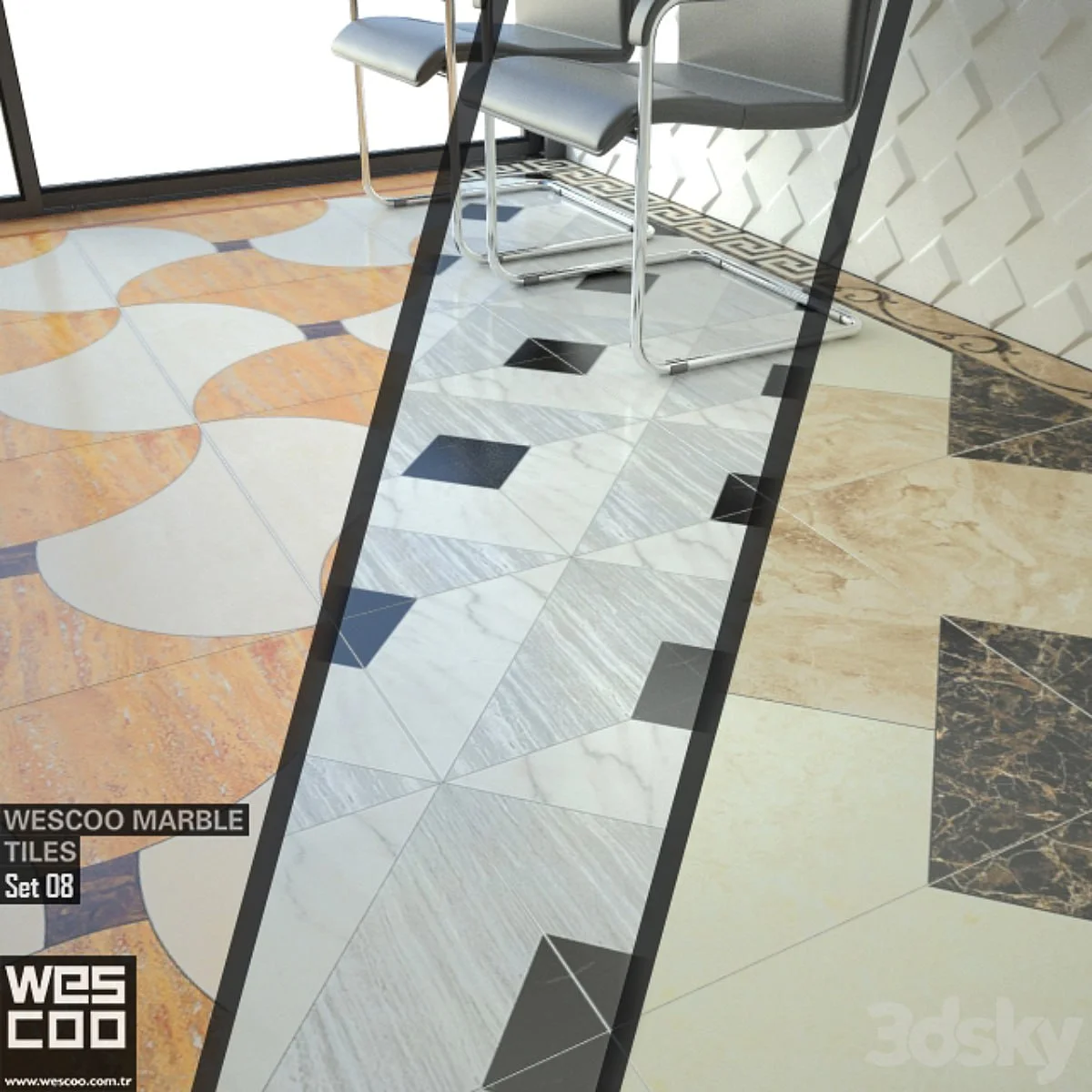 WESCOO Marble Tiles WATERJET DECORS, ACCESSORIES Set 08